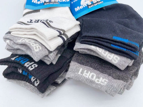 Set of 12 new ankle socks from dealonline.co.nz, featuring comfortable, colorful styles for men and women in M7-10/W8-11 sizes.