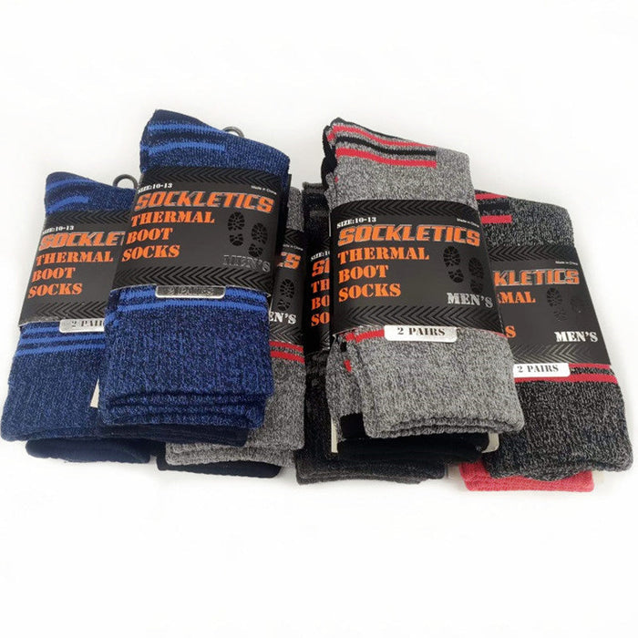 Pair of dealonlinenz thermal crew work socks in black and gray, designed for warmth and durability during work or outdoor activities.