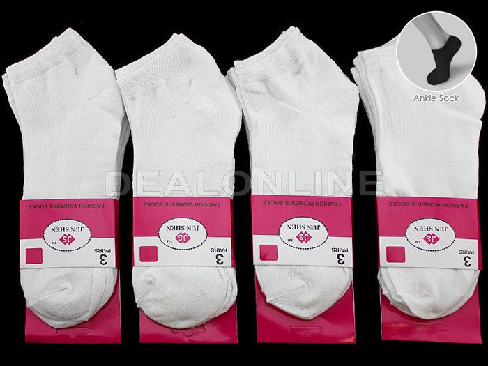 Set of 12 white thin ankle socks for women, size 7-11, by dealonlinenz, ideal for casual and everyday wear.