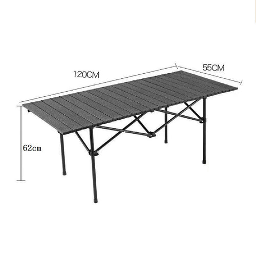 ECOTREK 120 cm portable folding camping table for outdoor cooking and picnics, roll-up design for easy transport and setup.