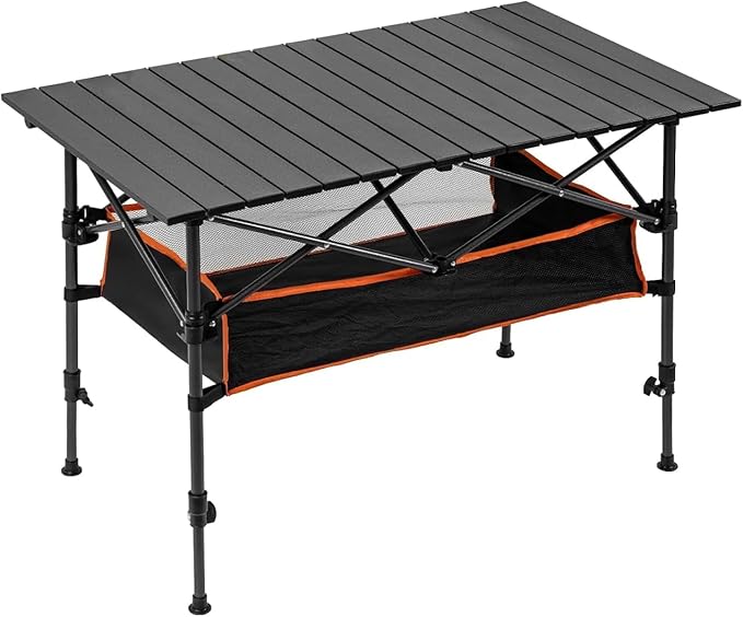 ECOTREK 120cm foldable camping table with adjustable height, portable outdoor table suitable for camping and outdoor activities.