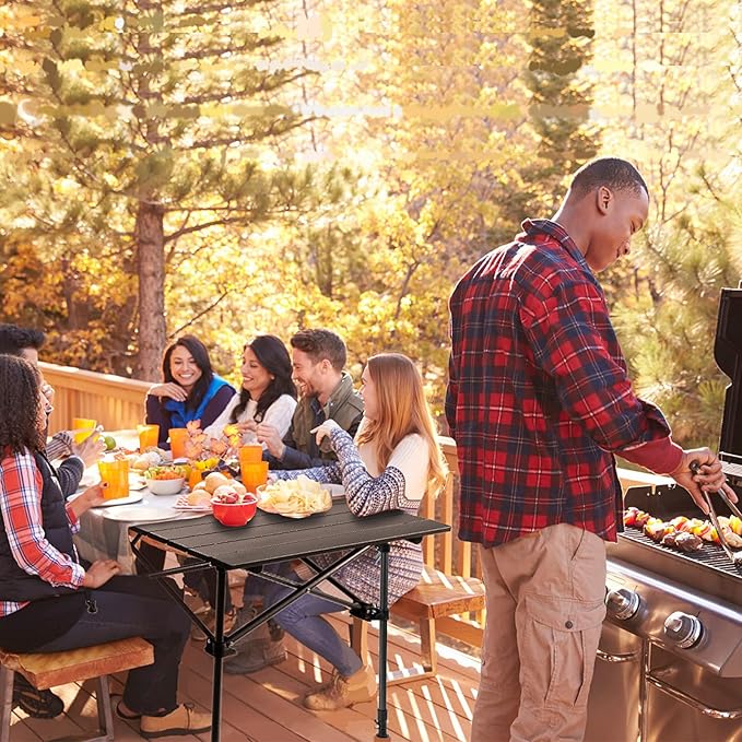 ECOTREK 120cm foldable camping table with adjustable height, portable outdoor table for camping and outdoor activities.