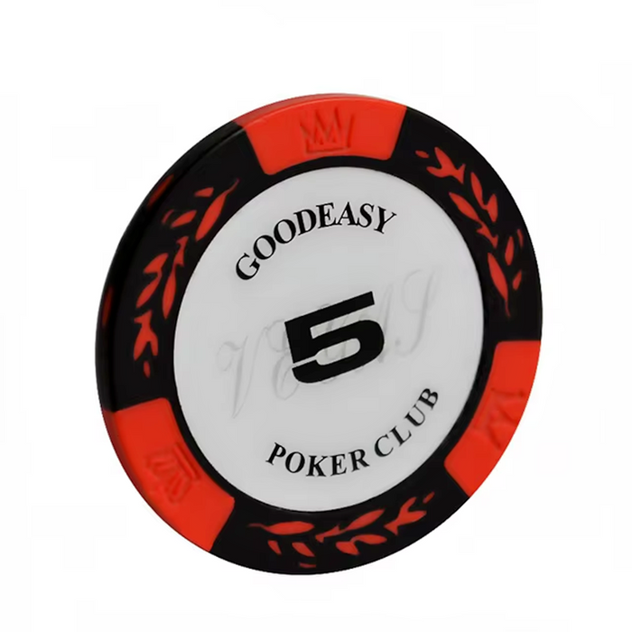 Set of 25 14g poker chips in various colors for casino or poker games, branded by dealonline.co.nz, shown stacked and spread out.