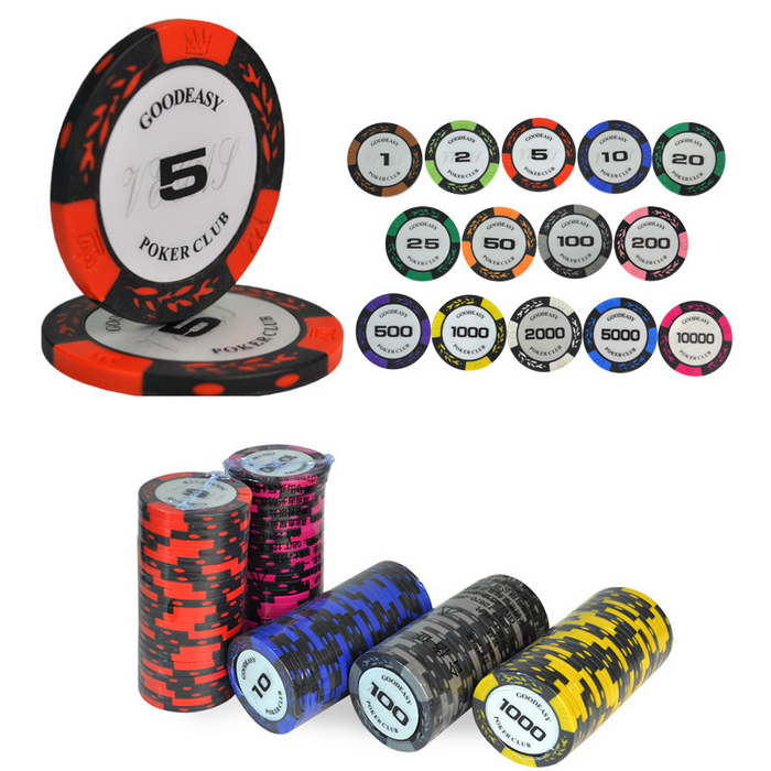 Set of 25 colorful 14g poker chips from dealonline.co.nz, ideal for casino poker games and poker tournaments.