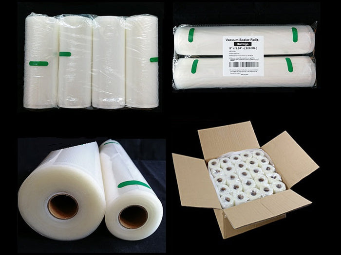 Two vacuum sealer bag rolls from dealonlinenz, 15x500cm, clear, durable plastic for food storage.