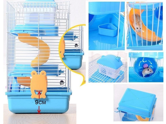 Pink 3-tier hamster mouse cage with castle design, featuring multiple levels for pet play and exploration, by dealonline.co.nz.