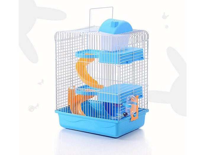 Pink 3-tier hamster mouse cage by dealonlinenz, featuring multiple levels, colorful plastic structure, and playful castle design.