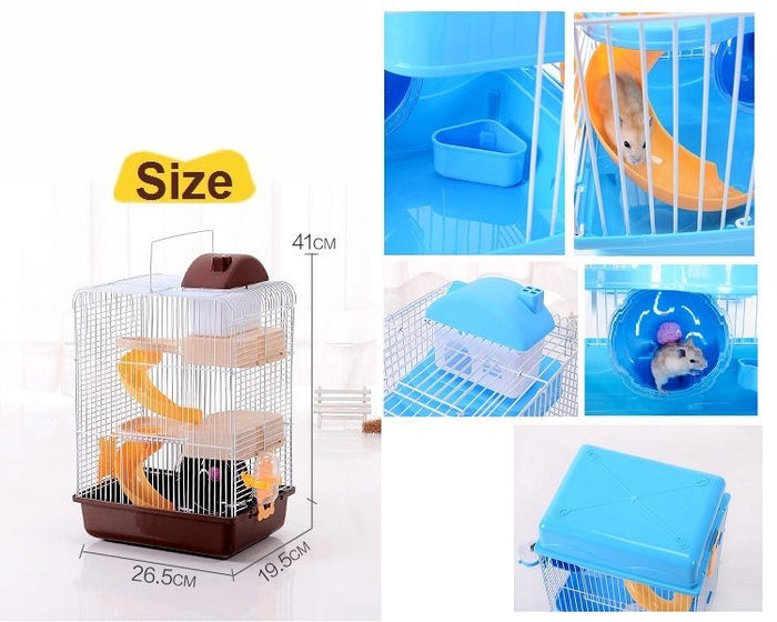 Pink dealonlinenz hamster mouse cage with three tiers, castle design, and playful storey layout for small pets.