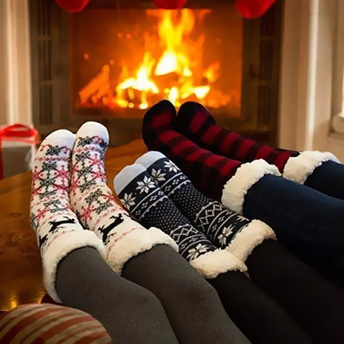 Four pairs of dealonlinenz kids fuzzy winter slippers with soft, warm fabric and non-slip grippers for indoor comfort and safety.