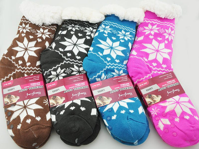 Four pairs of dealonlinenz ladies thermal cosy socks with a 4.7 TOG rating, shown in a close-up image highlighting soft fabric and warmth.