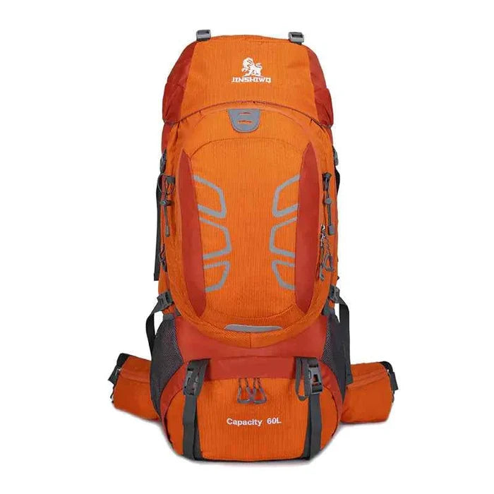 Blue 60L outdoor hiking backpack by Mead's Supply & Equipment Outfitters, water-resistant design with multiple compartments.