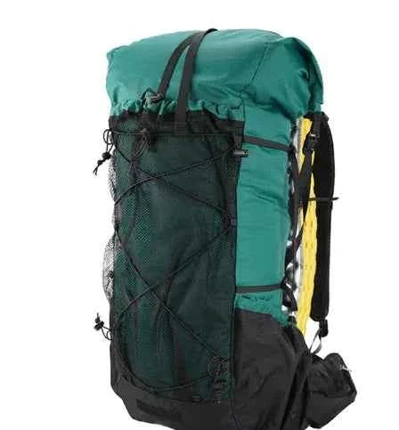 Green 70L Oxford hiking backpack by Mead's Supply & Equipment Outfitters, water-resistant travel pack with large capacity for camping.