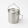 750ml stainless steel camp cook pot with lid and hanging hook, fire and gas compatible, from Mead's Supply & Equipment Outfitters.