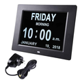 Black 8-inch digital calendar day clock by Eldertech, designed for dementia and Alzheimer’s patients, showing date and day display.