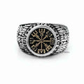 Antique gold Helm of Awe symbol stainless steel men's ring with intricate design, crafted by Glitters.