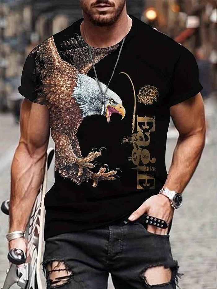 Stylish 3Sixty5 Apex Eagle statement men's T-shirt, blue graphic tops with eagle design, casual fit, front view.