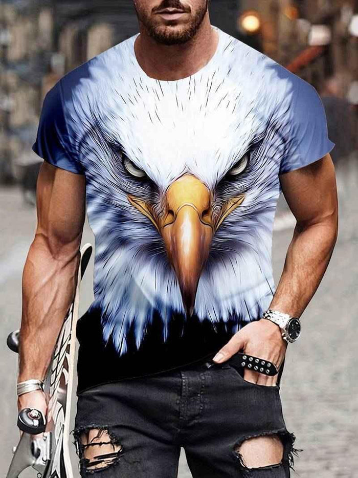 Stylish 3Sixty5 Apex Eagle Statement Tee for Men, blue graphic tops with eagle design, casual fit, front view.