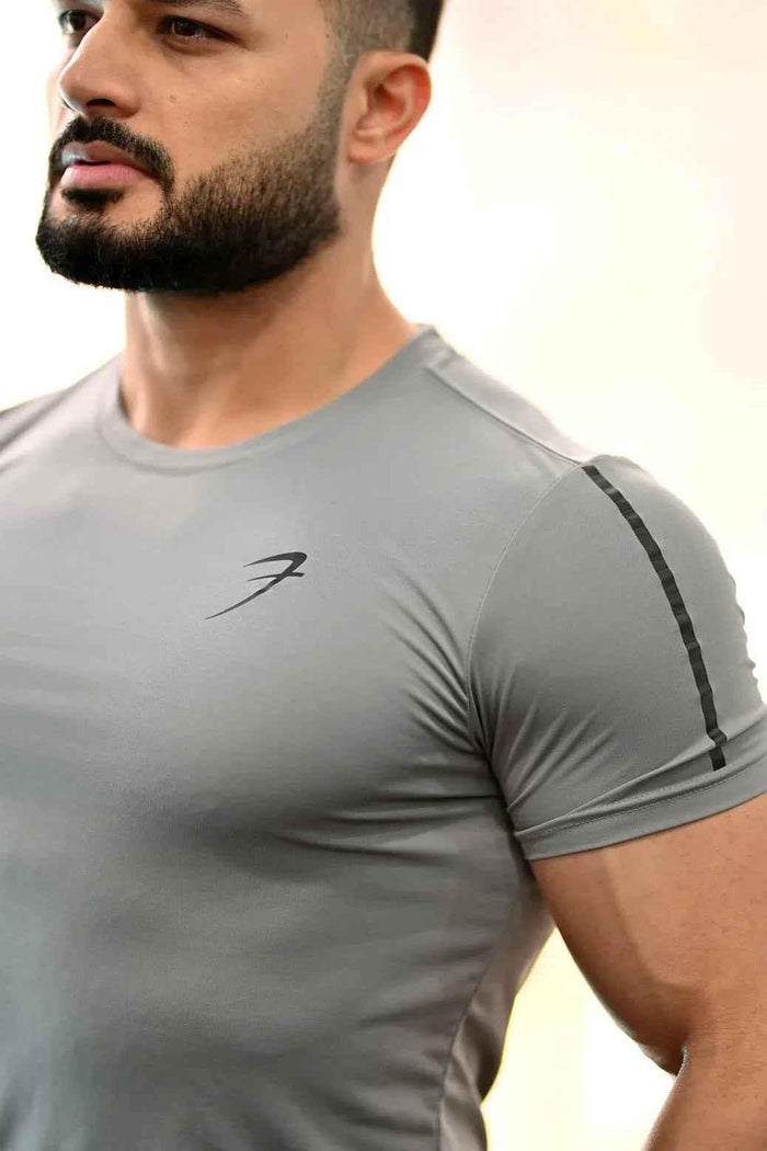 Light grey Apex T-shirt from Fuaark Nz displayed flat, showcasing its casual fit and soft cotton fabric.