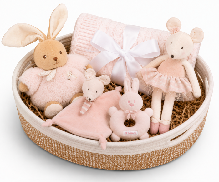 Baby Girl Soft Toy and Blanket Gift Basket