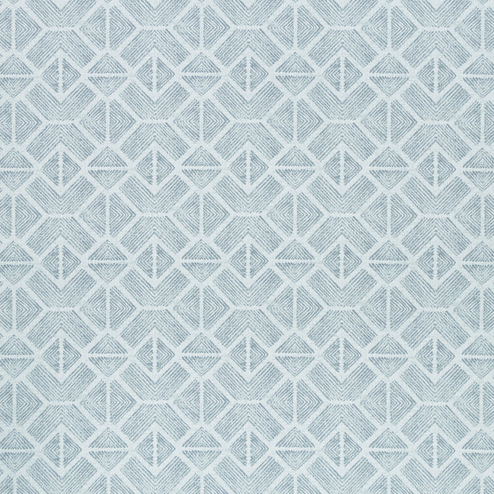Textured outdoor safe fabric featuring geometric tribal patterns in stream blue - Bakuba Stream by Elaine Smith-full fabric repeat image