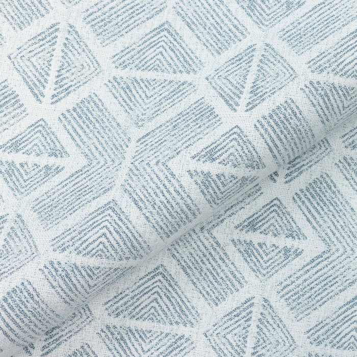 Close shot texture image of Textured outdoor safe fabric featuring geometric tribal patterns in stream blue - Bakuba Stream by Elaine Smith