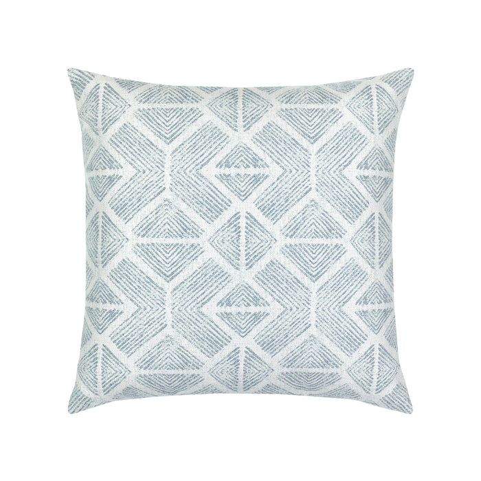 Pillow made from Textured outdoor safe fabric featuring geometric tribal patterns in stream blue - Bakuba Stream by Elaine Smith