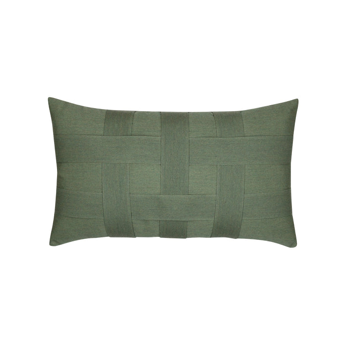 Olive green outdoor pillow with solid texture for earthy outdoor accents