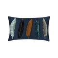 Outdoor lumbar pillow in denim with appliqued leaf pattern for coordinated outdoor decor