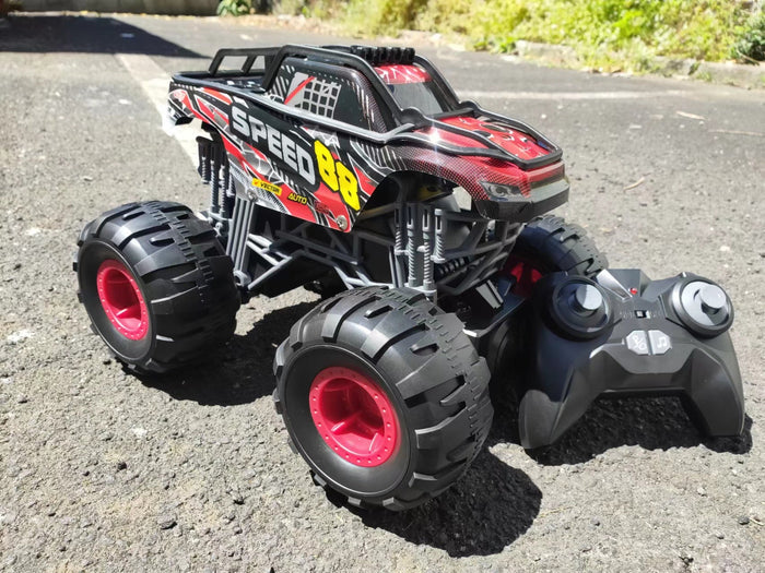 Remote control Big Wheels Beast Monster Pickup Truck by dealonline.co.nz with lights and spray feature, speeds up to 15KMH.