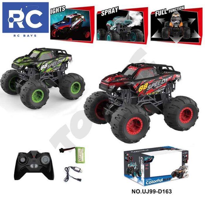 Red Big Wheels Beast Monster Pickup Truck remote control car with lights and spray, 1:16 scale, speeds up to 15KMH, from dealonline.co.nz