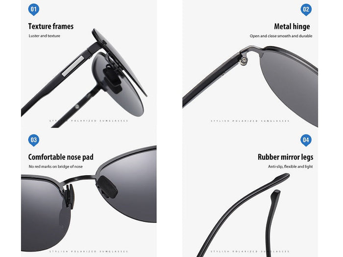 Dealonlinenz black and dark green HD polarized sunglasses with anti-blue ray lenses and hydrophobic coating, front view.