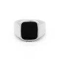 Black square flat top stainless steel signet ring by Glitters, showcasing a sleek silver finish and bold geometric design.