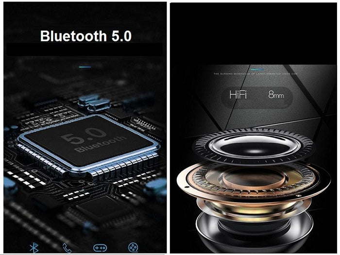Blue wireless Bluetooth headset with foldable stereo earphones, LED indicator, designed for comfortable listening and portability.