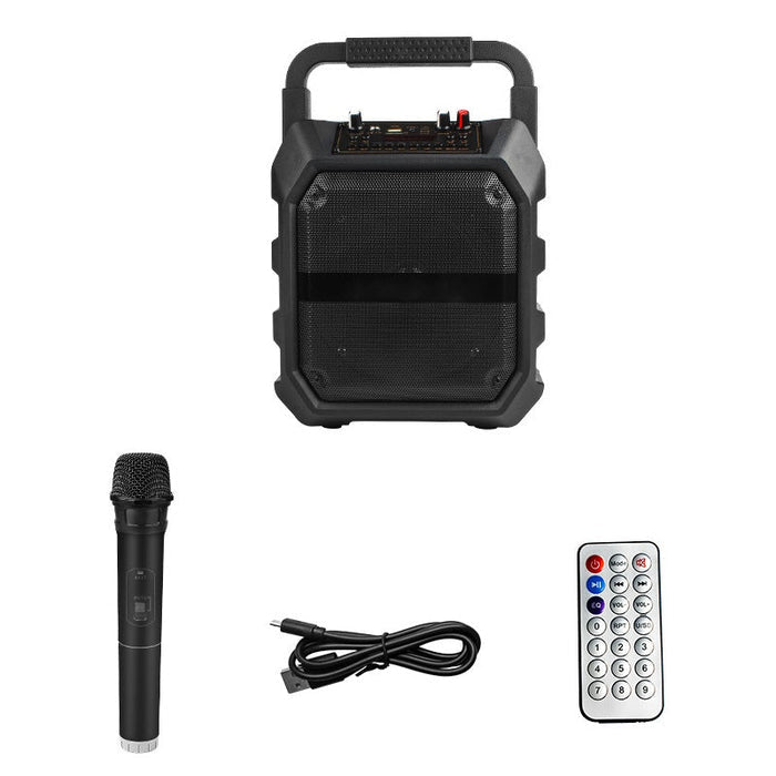Dealonline.co.nz Bluetooth speaker with built-in microphone, compact design, and sleek black finish, ideal for portable audio.