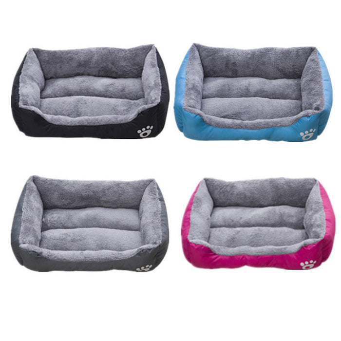 Calming dog bed with washable Oxford fabric, soft cotton, and coral fleece for cozy comfort and warmth.