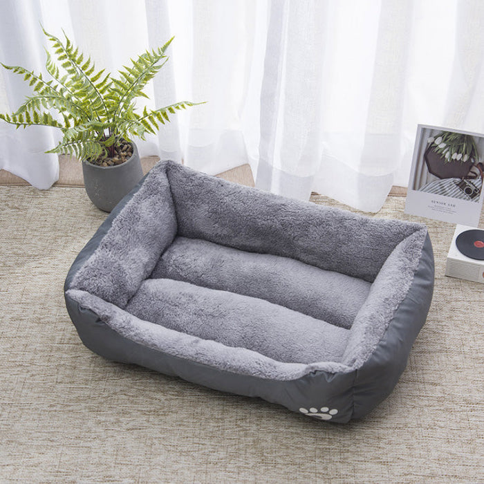 Calming dog bed with washable Oxford fabric, soft cotton, and coral fleece, ideal for cozy, warm pet comfort.