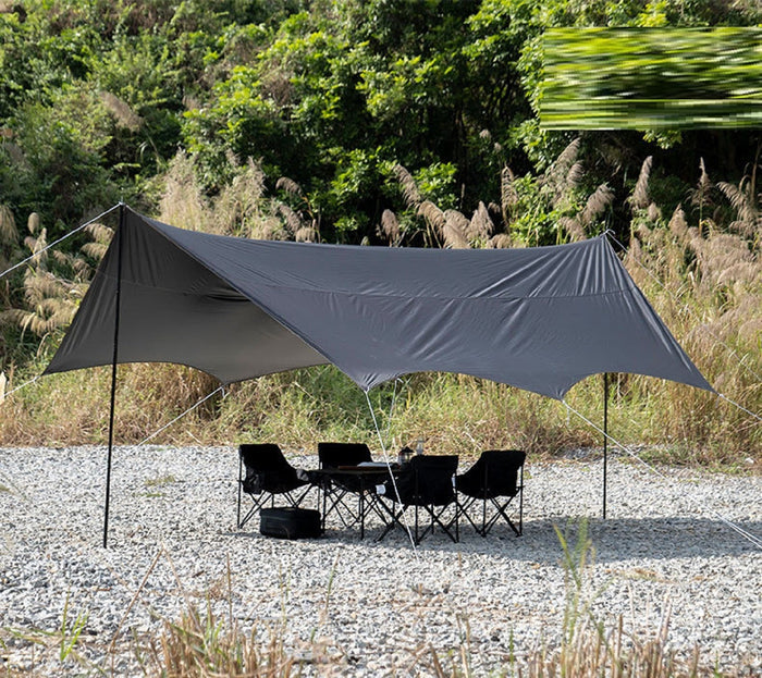 ECOTREK camping black-glue coating canopy, portable outdoor sun shelter with off-white fabric, ideal for beach and outdoor use