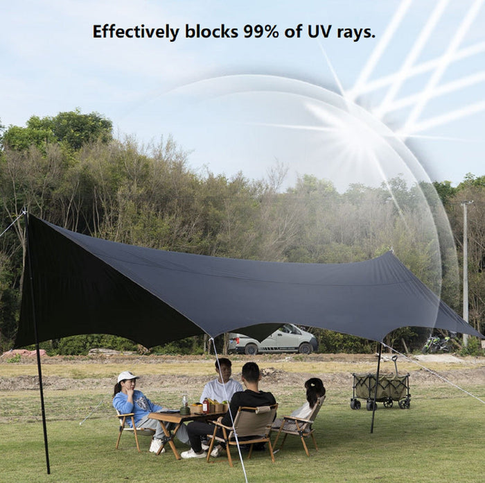 ECOTREK portable black-glue coating canopy, medium size, outdoor sun shelter perfect for camping and beach use.