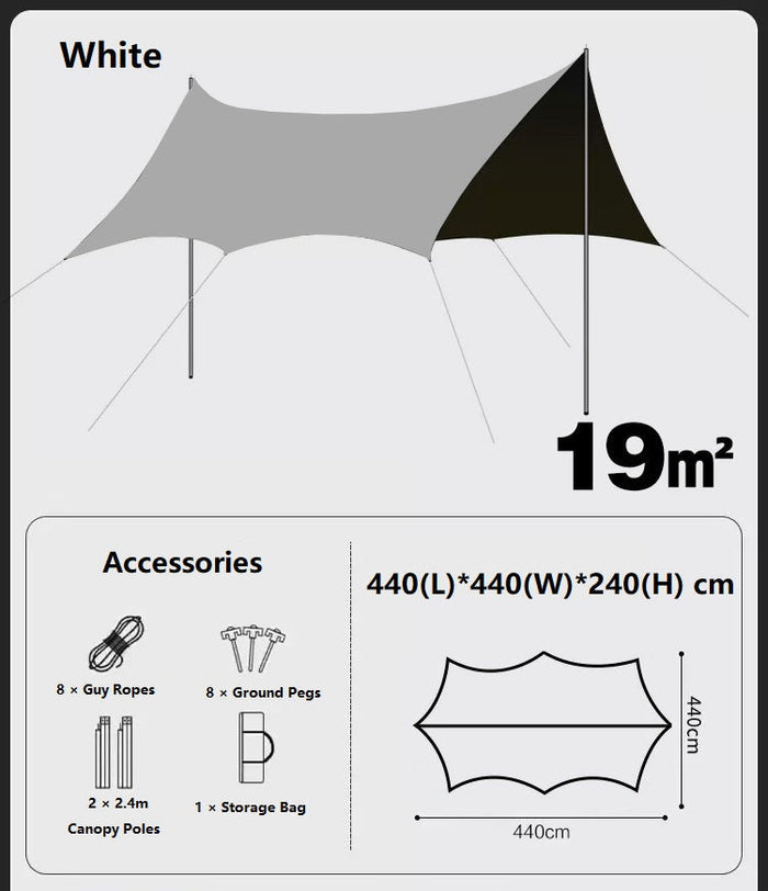 ECOTREK camping canopy with black-glue coating, portable outdoor sun shelter, off-white canopy for beach and outdoor use