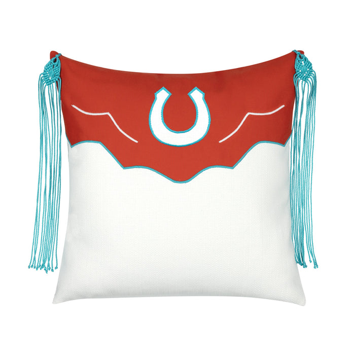 Pillow made from Vivid red outdoor safe canvas fabric with bold solid finish