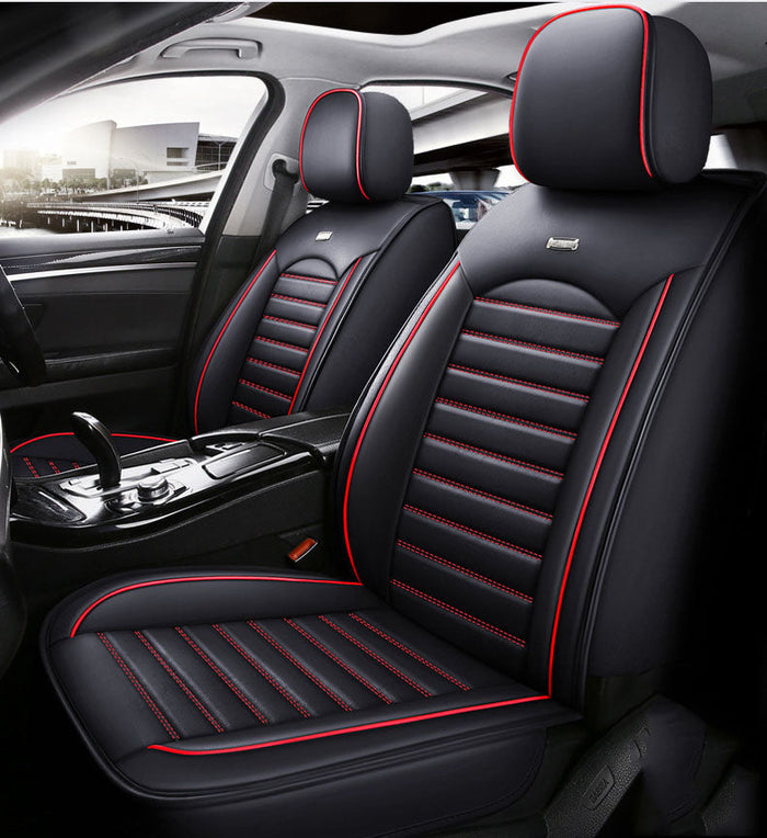 Faux leather car seat cover set for 5-seater, includes front and rear cushions, premium quality by dealonline.co.nz.