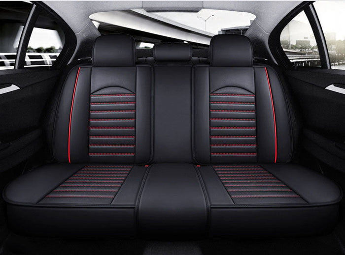 Faux leather car seat cover set for 5-seater, includes front and rear cushions, premium quality from dealonline.co.nz