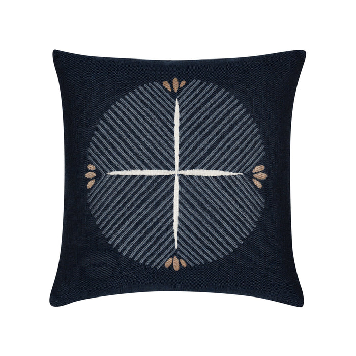 Blue outdoor pillow with compass motif, square size for nautical outdoor decor