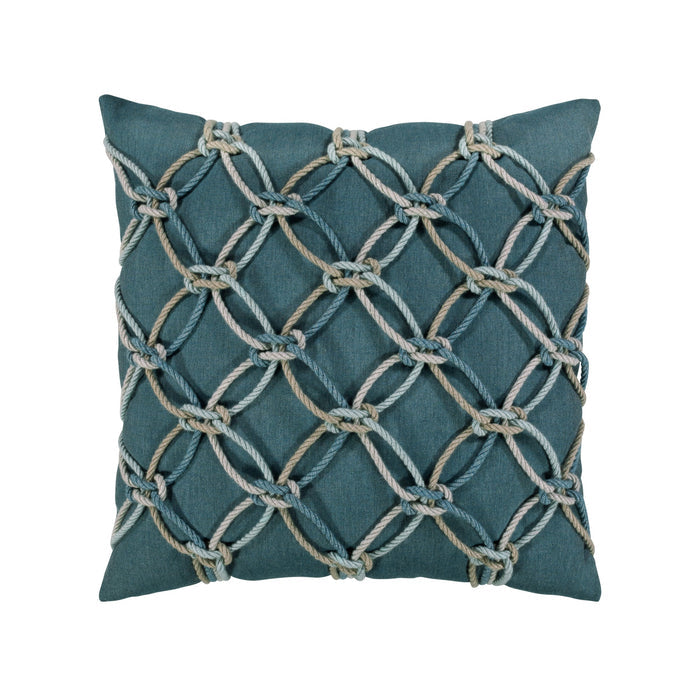Pillow made from Solid lagoon blue outdoor safe woven fabric with soft finish – Cast Lagoon by Elaine Smith