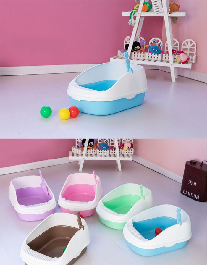 Dealonlinenz cat litter tray with scoop, plastic litter box for cats, easy to clean and maintain.