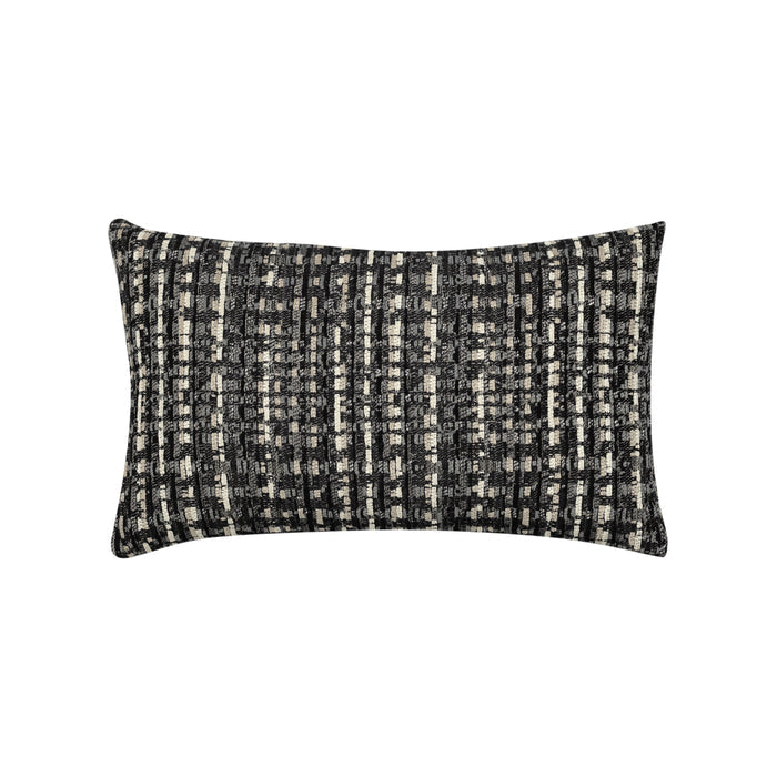 Black outdoor pillow with geometric diamond pattern, square size for contemporary outdoor decor