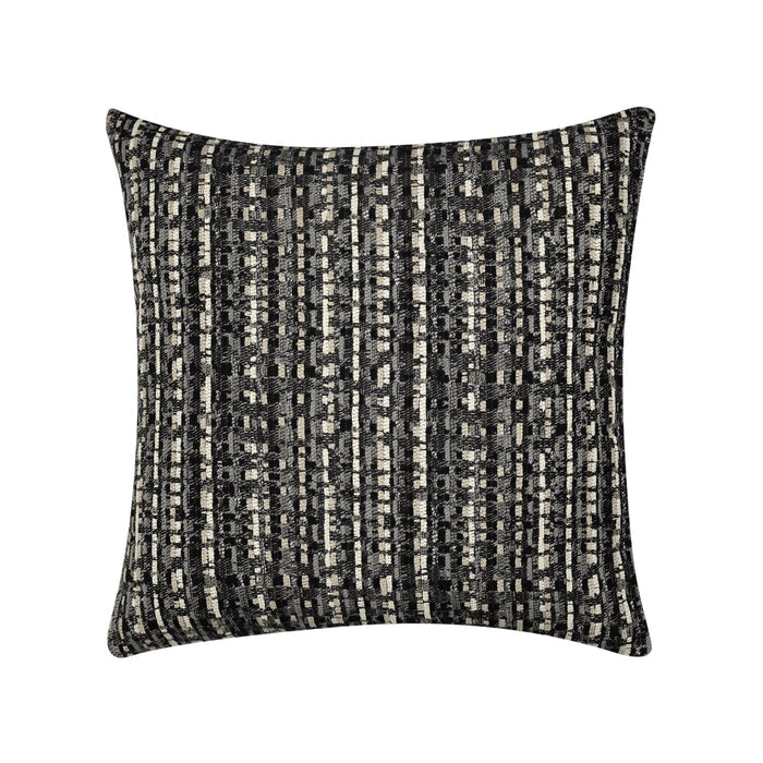 Black outdoor pillow with geometric diamond pattern, lumbar size for sleek outdoor styling