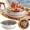 Portable charcoal barbecue grill with black metal stove for outdoor home parties and outdoor cooking, ideal for camping or gatherings.