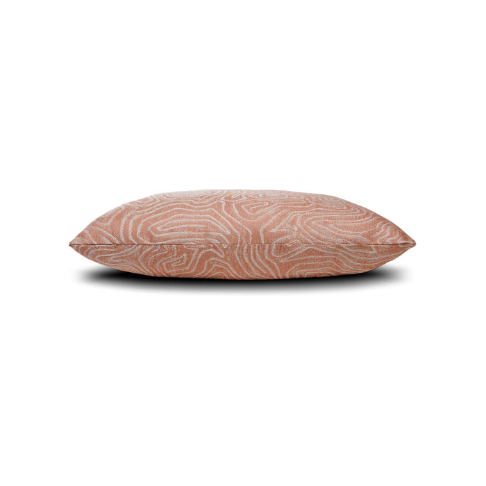 Side image of Coral outdoor pillow with solid texture, lumbar size for vibrant patio decor