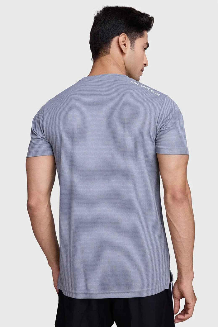 Fuaark Nz Checks Running T-shirt in Ultimate Grey, casual athletic T-shirt with a checkered pattern and sporty fit.